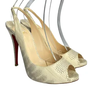 CHRISTIAN LOUBOUTIN Private Number Beige Python Embossed Slingback Pumps, 40