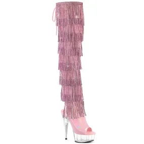 DELIGHT-3017HG-RSF Pleaser Pink Holographic Bling Tassel Thigh High Boots