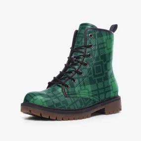 Green Tartan Style Vegan Leather Boots