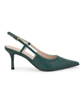 Green Textured Slingback Heels