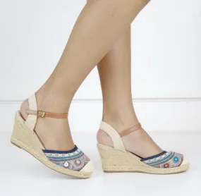 Hiroko S29-1 closed toe wedge sandals navy