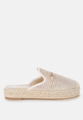 Marama Horsebit Embellished Raffia Mules