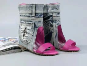 New Fashion Leather Strap  Ankle Denim Boots