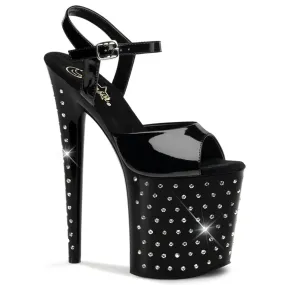 STARDUST-809 Black Patent 8 Inch Platform Stripper Sandals
