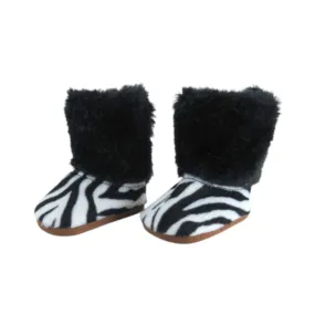 Zebra Print Furry Boots for 18-inch dolls